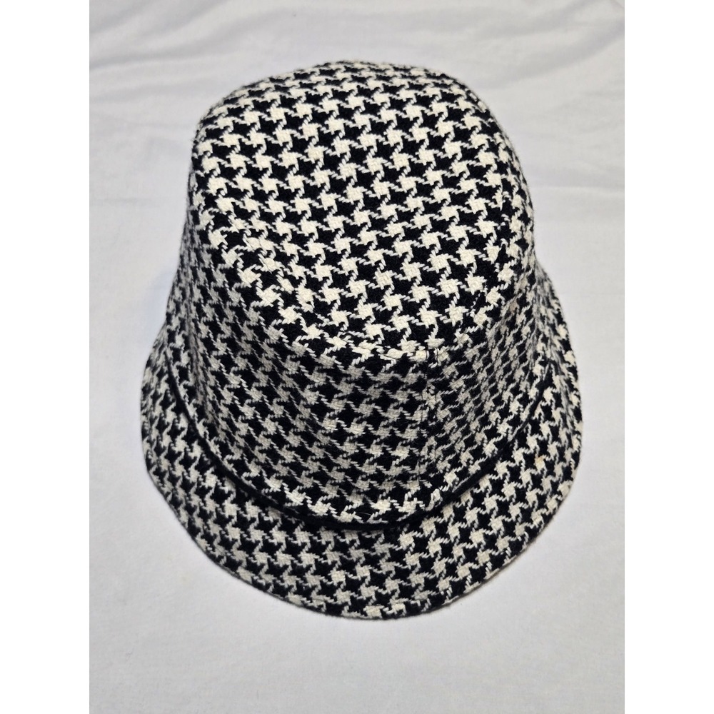 Ann Taylor Houndstooth Black/White Wool Blend Bucket Hat Womens One Size Lined